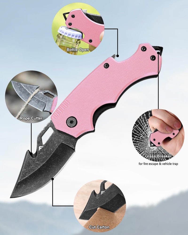 FLISSA Mini Folding Pocket Knife, 2.5-Inch Stainless Steel Drop Point Blade, EDC Pocket Knives for Women with Bottle Opener and Glass Breaker (Pink) - Image 3